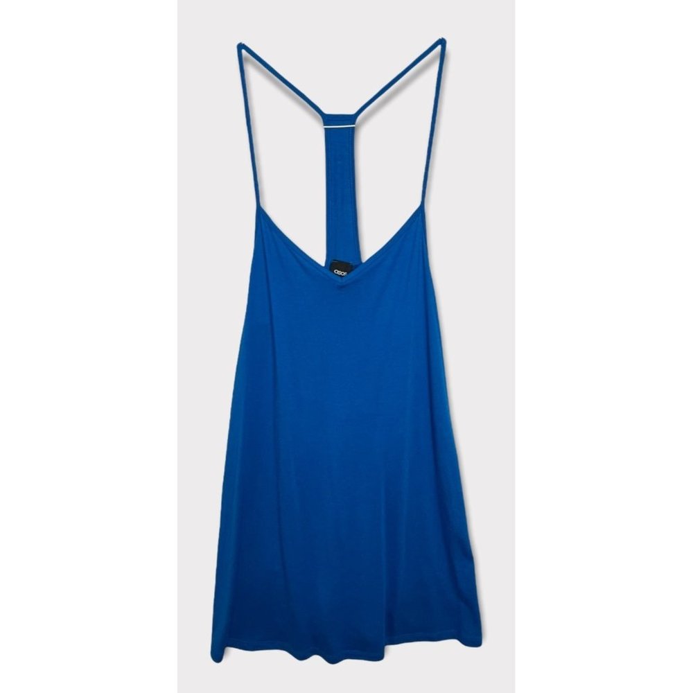 ASOS Womens Longline Cami Top 4 Blue V Neck T Bar Back Flowy Beach Layeriing